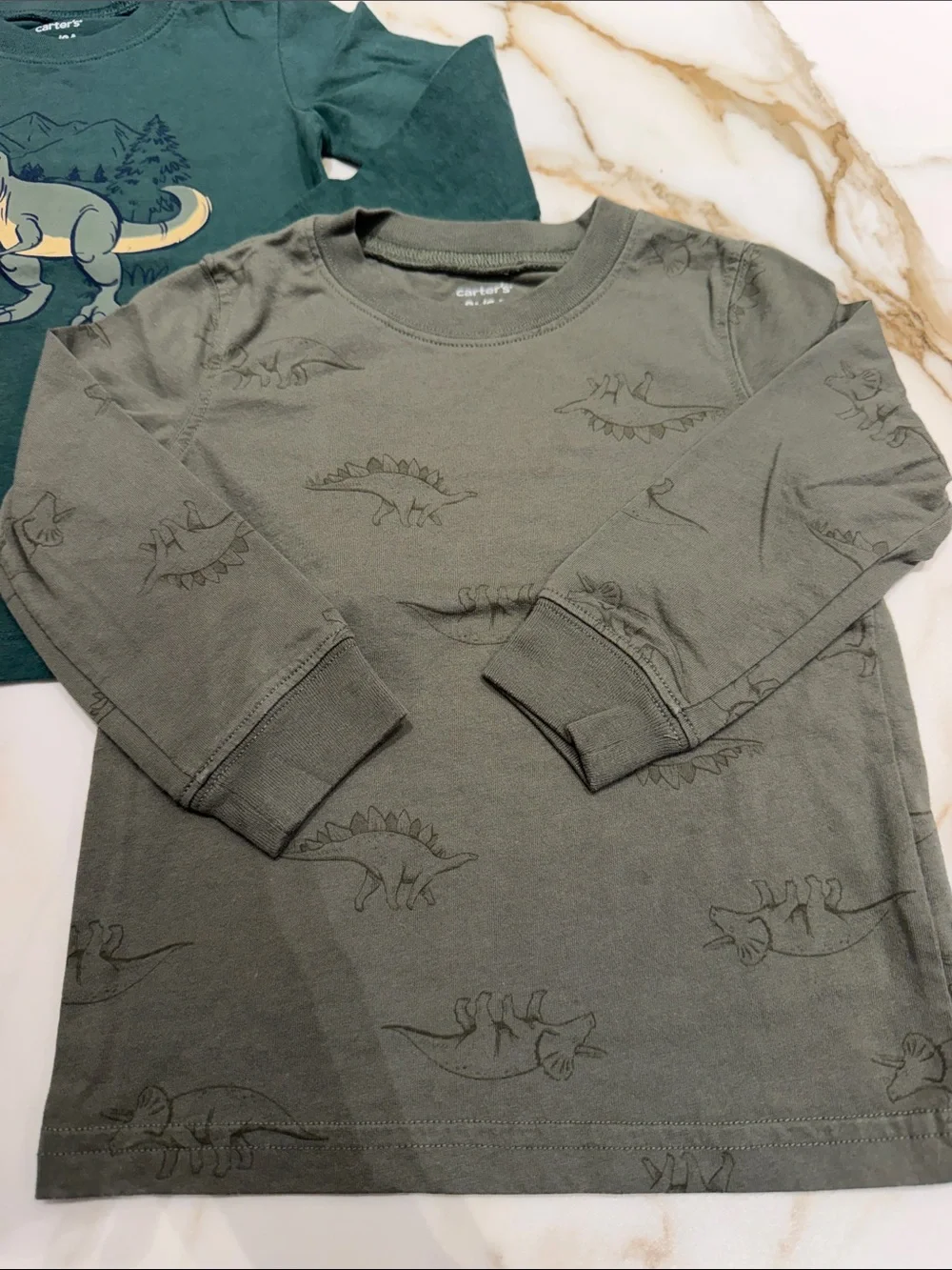 Carter's Long-Sleeve Dino Tee Set - Dark Green & Olive